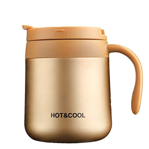 Gteller Tazza da caffè in acciaio inox da 350 ml, a doppia parete, isolata, con coperchio e manico, mantiene le bevande...