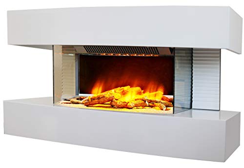 CHEMIN'ARTE Camino elettrico da parete Lounge Medium Bianco - 82x21x42cm - caminetto elettrico con Fiamma LED 2000W e...