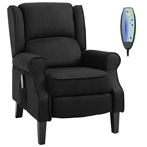 HOMCOM Poltrona Relax Massaggiante Reclinabile con Telecomando e Rivestimento Scamosciato, 78x83x101cm, Nero