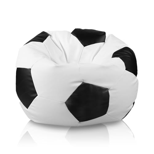 Bepouf - Poltrona a Sacco Pallone Calcio in Ecopelle con Imbottitura in Palline di Polistirolo, Poltrona a Sacco adatta...