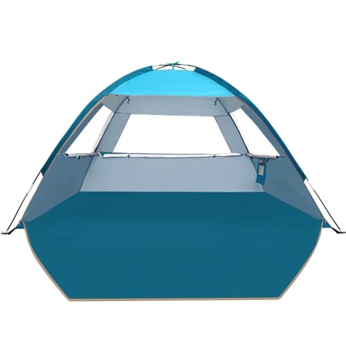 COMMOUDS Tenda da Mare Spiaggia Per 3-4 Persone, Tenda da Spiaggia Portatile UPF 50+, Leggera, Facile da Montare e da...