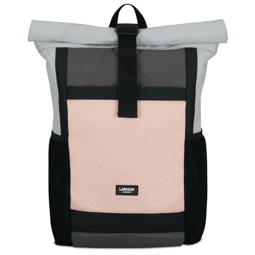 LARKSON Zaino Roll Top Donna Rosa Grigio - No 2 - Zainetto per Lavoro, Viaggio, Università - Porta Pc 16 Pollici -...