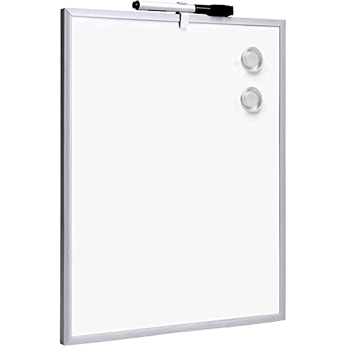 Raylu Paper® - Lavagna bianca magnetica piccola con cornice in alluminio per casa e ufficio, include pennarello nero...