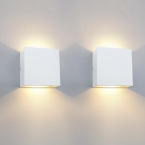 2 Pezzi Applique da Parete Esterno LED Lampada da Parete Interno Moderno Bianco,12W Luce Caldo 3000k, Lampada Muro IP65...