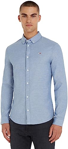 Tommy Jeans Tjm Slim Stretch Oxford Shirt Dm0dm09594, Camicie a maniche lunghe / Top in tessuto Uomo, Blu (Twilight...