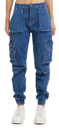 TONY BACKER Pantaloni Donna Jeans Cargo Elasticizzati con Tasconi Casual VA802 (IT, Testo, M, Regular, Regular, Denim)