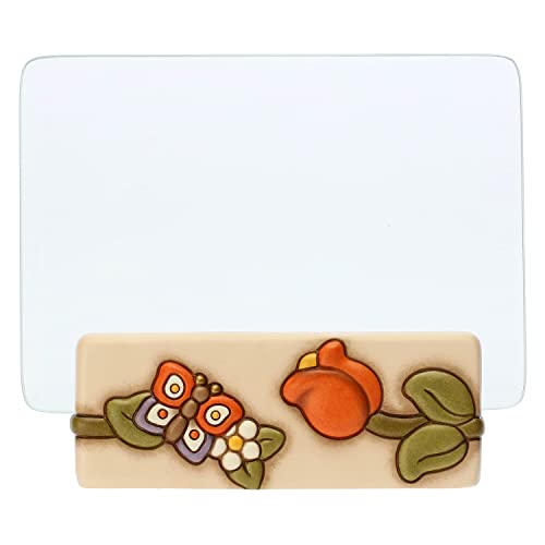 Thun, Portafoto in Vetro con Supporto in Ceramica Decorata a Mano con Decorazioni Floreali, Linea Country, Supporto...