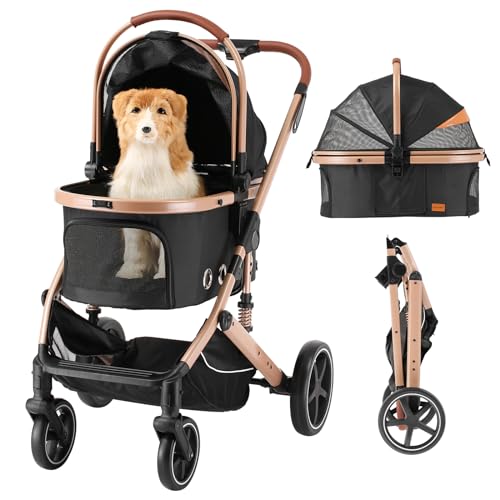 EchoSmile Passeggino per cani 4 in 1, fino a 25 kg, per cani di piccola e media taglia, pieghevole, leggero, passeggino...