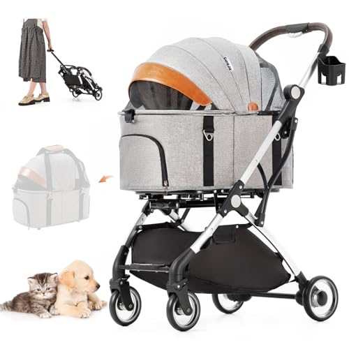 Passeggini Cane 2in1 Passeggino per Cani 15 Kg Pieghevole Carrello per Animali con Copertura Antipioggia Box per...