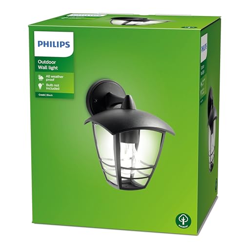 Philips LED Lampada da Parete Creek, per Esterno, Lanterna Down, Attacco E27, Alluminio, Nero