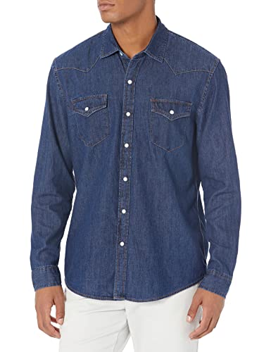 Amazon Essentials Camicia in Denim a Maniche Lunghe Regular Fit Uomo, Blu, L