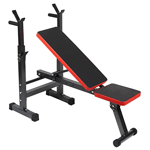 LUXTRI Panca per pesi pieghevole Rossa per max 230kg Panca fitness 2in1 inclinata e piana Porta bilanciere