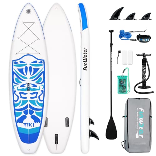 FunWater Tavola SUP Gonfiabile Surf Paddle Board, Ultralight SUP per tutti i livelli con paddle, pinne, zaino, pompa,...