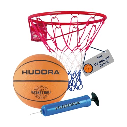 HUDORA Set da basket Slam It - Set da basket con canestro, palla misura 7 e pompa a mano - canestro da basket robusto...