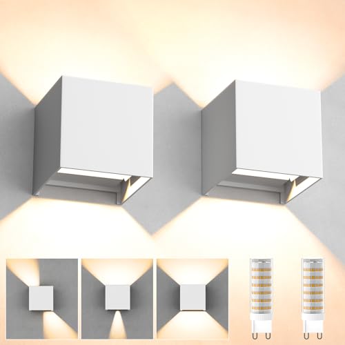 YrgePowk 2 Pezzi Applique da Esterno con 9W 3000K Bianco Caldo G9 Sorgente Luminosa Sostituibile，Moderna LED Lampade...