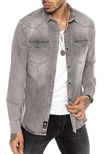 RED BRIDGE Camicia a Jeans da Uomo Stile Casual Denim Cotone Grigio XL