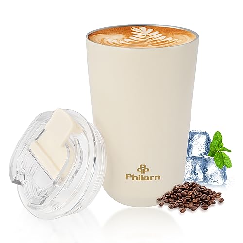 PHILORN Tazza Termica Caffè da Viaggio Piccola, 380ml Tazza da Caffè Isolata in Acciaio Inox, Tazza Termica da Viaggio...