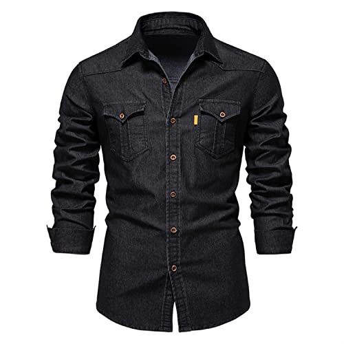 Skrsila Camicia in Denim Uomo Maniche Lunghe Business Casual Shirt in Jeans Uomo Camicia