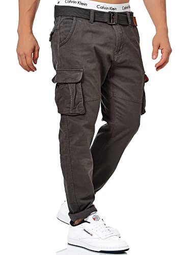 Indicode Uomini Mathen Cargo Pants | Pantaloni Cargo in 98% Cotone Inclusa Cintura Raven L