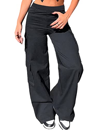 Nuofengkudu Cargo Pantaloni Larghi Donna Elasticizzati Elastico Vita Alta con Tasche Bootcut Palazzo Lunga Lavoro...