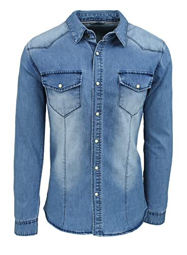 Evoga Camicia di Jeans Uomo Casual Slim Fit (#A5 Denim Chiaro, XXL)