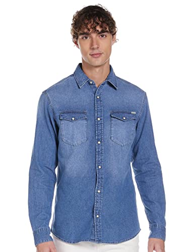 Jack&Jones Camicia di jeans, bottoni in madreperla, a clip Blu Blu denim