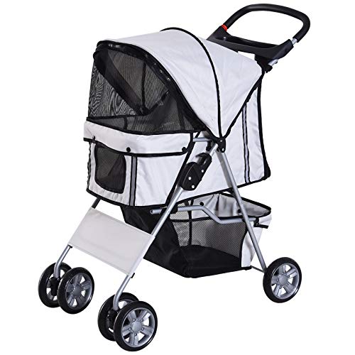 PawHut Passeggino per Cani Pieghevole Carrello per Animali Domestici Carrello Carrozzina Grigio 75 x 45 x 97cm