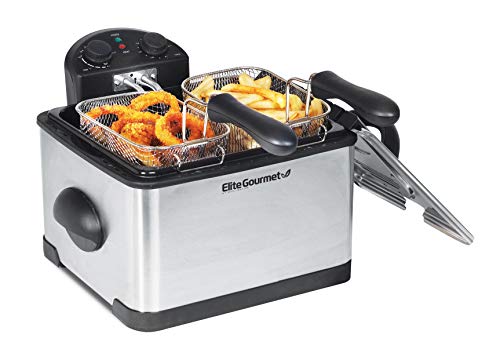 Elite Gourmet, Friggitrice elettrica a immersione EDF-401T con 3 cestelli, 1700 W, controllo regolabile di temperatura e...