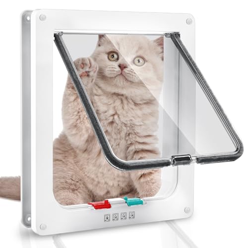 Rubessia Sportello per Gatti, Porta per Gatti e Cani, 4 vie chiusura per porta per animali domestici (L: 25 x 23.5 x...