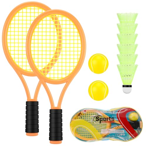 Racchetta Tennis Bambino, Kit Racchette da Badminton con 2 Palline e 6 Volano, Mini Set Racchette Badminton per Bambini...