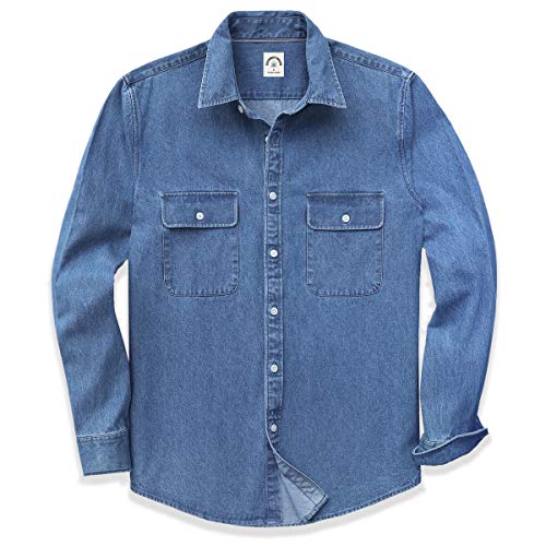 Dubinik® Camicia Denim Jeans Uomo Regular Camicia Jeans Western Casual Cotone Denim Lavoro Camicie