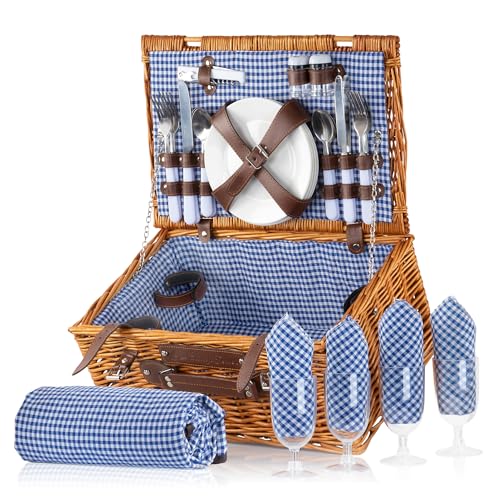 CampFeuer Cestino da picnic per 4 persone con set di stoviglie, 29 pezzi, valigetta da picnic, cestino in vimini con...