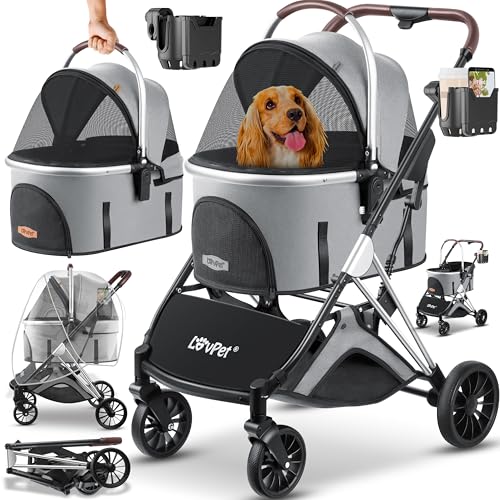 LOVPET® Passeggino per cani 3 in 1, borsa per il trasporto per cani di piccola taglia, pieghevole a 360°, con finestre...