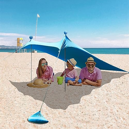 Auveach Tenda da Spiaggia Portabile 2.1m×2m Tenda Parasole Mare Spiaggia Protezione UV con 2 Pali 4 Sacchi di Sabbia e...