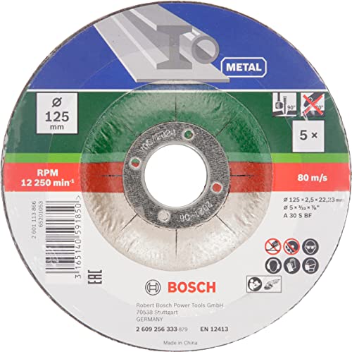 Bosch Accessories Dischi 5 pezzi, per metallo, adatto smerigliatrici angolari manuali con diametro del disco da 125 mm,...