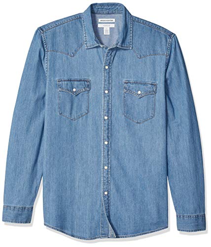 Amazon Essentials Camicia in Denim a Maniche Lunghe Slim Uomo, Blu Chiaro, M