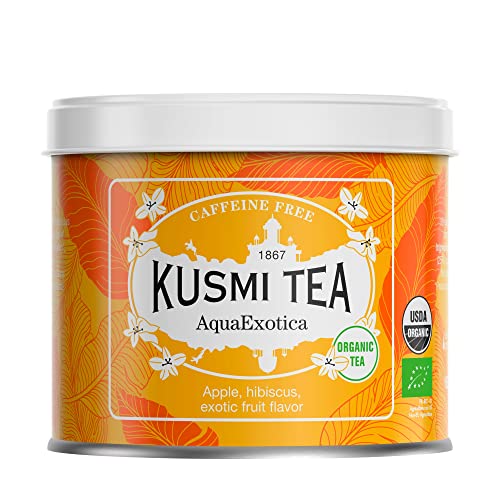 Kusmi Tea - Infuso AquaExotica Bio - Miscela di Ibisco e Mela Aromatizzata Frutti Esotici - Infuso senza Teina Fruttato...