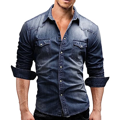 Geagodelia Camicia Casual da Uomo in Denim Camicia Jeans a Manica Lunga Elegante Maglietta in Denim Top Moda M-3XL...