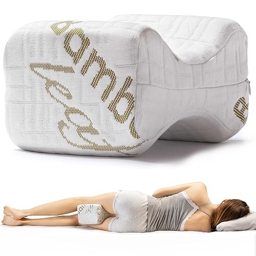 Cuscino per Gambe e Ginocchia per Dormire sul Fianco Riposa Di Lato Gambe e Schiena in Memory Foam e Bambù Supporto...