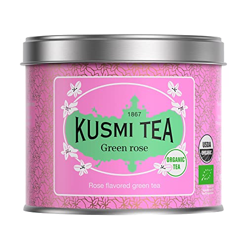 Kusmi Tea - Tè verde biologico, aroma di rosa - Lattina di metallo da 100 g - Circa 40 tazze