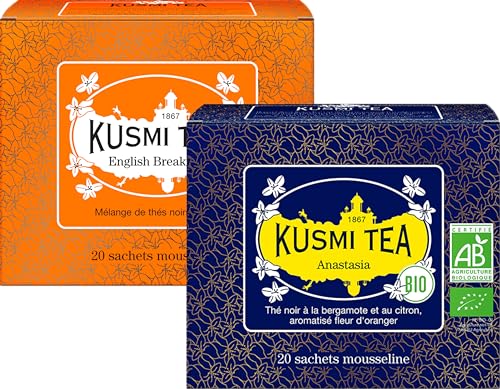 Kusmi Tea - Miscela di tè nero asiatico biologico English Breakfast + tè nero biologico Anastasia con bergamotto e...