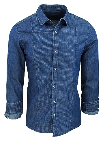 Evoga Camicia di Jeans Uomo Denim Casual con Collo alla Coreana Slim Fit (3XL, #B1 Blu Cotone Denim)