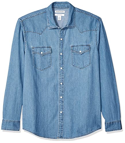 Amazon Essentials Camicia in Denim a Maniche Lunghe Regular Fit Uomo, Blu Chiaro, M