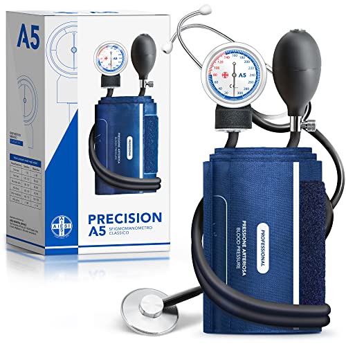 AIESI® Sfigmomanometro Manuale professionale aneroide modello classico per adulti con stetoscopio piatto PRECISION A5,...