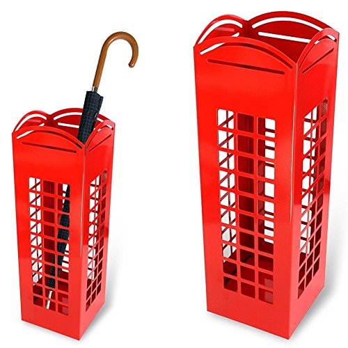 BAKAJI Portaombrelli Stand in Ferro Design BAK10 Porta Ombrelli Forma Quadrata Colore Rosso con Forma Cabina Telefonica...