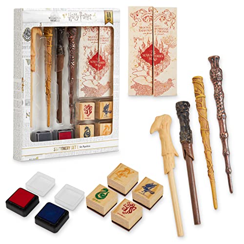 Harry Potter Penna Bacchetta Set con Mappa del Malandrino e Timbri di Hogwarts Gadget Originali