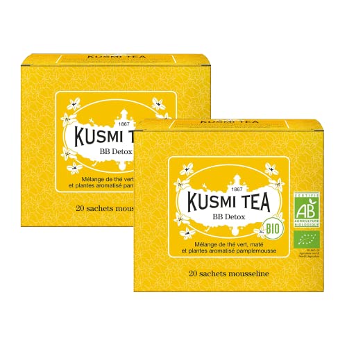 Kusmi Tea - Tè verde & Maté BB Détox Bio - All'aroma di pompelmo - Set di 2 scatole di 20 bustine