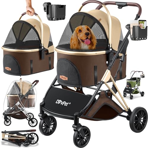 LOVPET® Passeggino per cani 3 in 1, borsa per il trasporto per cani di piccola taglia, pieghevole a 360°, con finestre...