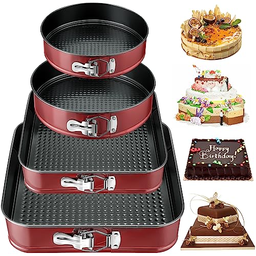 FAMKEEP Tortiera Rimovibile,Teglia da Forno Rotonda 4 Pezzi Stampi per Dolci, Quadrate, Springform (16/20/22/26cm)...