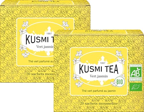 Kusmi Tea - Set di 2 scatole - Tè verde al gelsomino biologico - 2 lattine da 20 bustine di tè in mussola